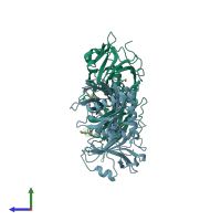 PDB 5oi9 coloured by chain and viewed from the side.