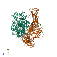 PDB entry 5oj6 coloured by chain, side view.
