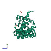 PDB entry 5oj8 coloured by chain, side view.