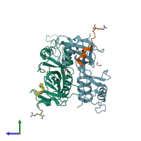 PDB entry 5ok6 coloured by chain, side view.