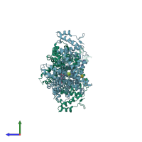 PDB entry 5okl coloured by chain, side view.