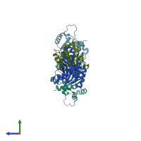 PDB entry 5ol8 coloured by chain, side view.