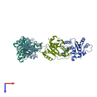 PDB entry 5ol8 coloured by chain, top view.