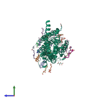 PDB entry 5olz coloured by chain, side view.