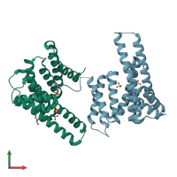 PDB entry 5om0 coloured by chain, front view.