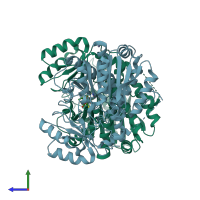 PDB entry 5om9 coloured by chain, side view.