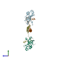 PDB entry 5omb coloured by chain, side view.