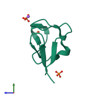 PDB entry 5ome coloured by chain, side view.