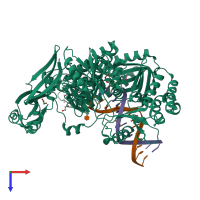 PDB entry 5omf coloured by chain, top view.