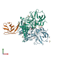 PDB entry 5omm coloured by chain, front view.