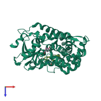 PDB 5omr coloured by chain and viewed from the top.