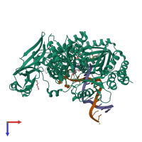 PDB entry 5omv coloured by chain, top view.
