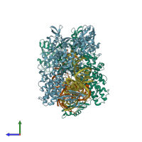 PDB entry 5omw coloured by chain, side view.