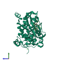 PDB entry 5omy coloured by chain, side view.
