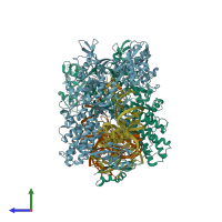 PDB entry 5on2 coloured by chain, side view.