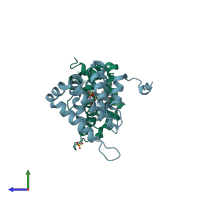 PDB entry 5on7 coloured by chain, side view.