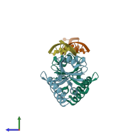 PDB entry 5ond coloured by chain, side view.