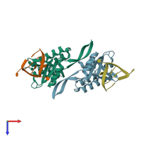 PDB entry 5ond coloured by chain, top view.