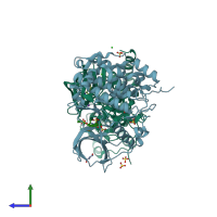 PDB entry 5oni coloured by chain, side view.