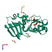 PDB entry 5ons coloured by chain, top view.