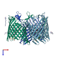 PDB entry 5onu coloured by chain, top view.