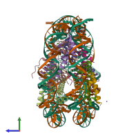 PDB entry 5onw coloured by chain, side view.