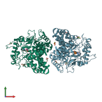 PDB entry 5onz coloured by chain, front view.
