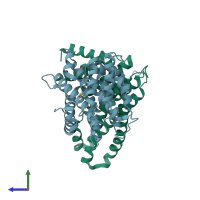 PDB entry 5oo7 coloured by chain, side view.