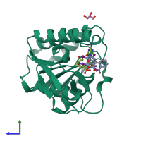 PDB entry 5ooh coloured by chain, side view.