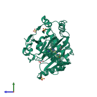 PDB entry 5op8 coloured by chain, side view.