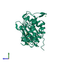 PDB entry 5opb coloured by chain, side view.