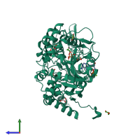 PDB entry 5opk coloured by chain, side view.