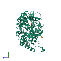 PDB entry 5opn coloured by chain, side view.