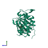 PDB entry 5ops coloured by chain, side view.