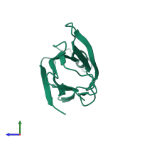 PDB entry 5oq0 coloured by chain, side view.