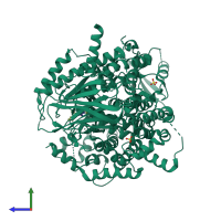 PDB entry 5oq4 coloured by chain, side view.