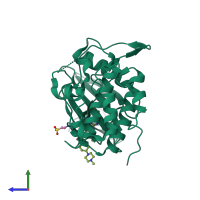 PDB entry 5oq5 coloured by chain, side view.