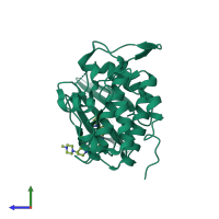 PDB entry 5oq6 coloured by chain, side view.