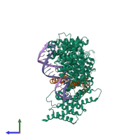 PDB entry 5oqn coloured by chain, side view.