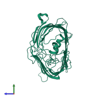PDB entry 5or1 coloured by chain, side view.
