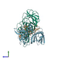 PDB entry 5or7 coloured by chain, side view.