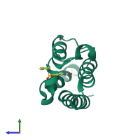 PDB entry 5or8 coloured by chain, side view.