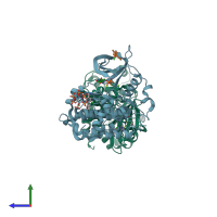 PDB entry 5orj coloured by chain, side view.