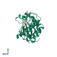 PDB entry 5os4 coloured by chain, side view.