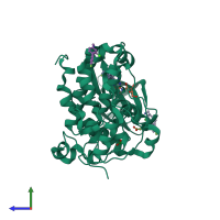 PDB entry 5os8 coloured by chain, side view.