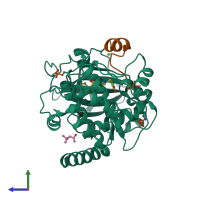 PDB entry 5ot3 coloured by chain, side view.