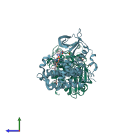 PDB entry 5otd coloured by chain, side view.