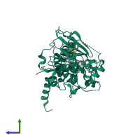 PDB entry 5ote coloured by chain, side view.