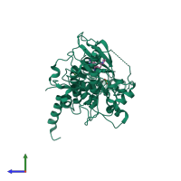 PDB entry 5otf coloured by chain, side view.