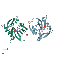 PDB entry 5otm coloured by chain, top view.